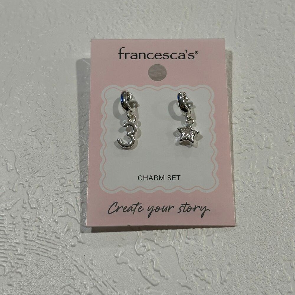 Francesca’s Silver Charm Set Star & Number 3 Hoop Charms Dainty Luxe Jewelry